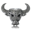 Black Crystal Bull Head Brooch With Silver Tone Details view 1