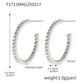 Gold Steel Pave Zircon C-Hoop Earrings A B Styles Multi Colors Sizes view 6