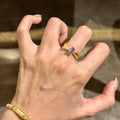 Gold Textured Oval Purple Stone Ring Pavé Side Band view 3