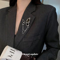 Black Butterfly Brooch With Silver Tone Edges And Draped Chains view 4