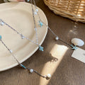 Silver Blue Starfish Conch Pearl Multi Strand Tassel Necklace view 4