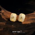 Gold Geometric Pave Cushion Wave Band Stud Earrings view 1