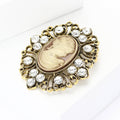 Cameo Lady Profile Brooch Crystal Frame Gold and Silver view 3