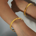 Open Cuff Bangle Double Band Beaded Edge Titanium Steel view 3