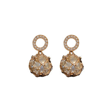 Gold Tone Pearl Open Circle Drop Earrings Decorative Jewelry