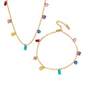 Gold Multicolor Zircon Charm Station Necklace and Bracelet view 5