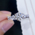 Silver Tone Round Clear Stone Floral Cluster Pavé Band Ring view 1