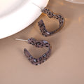 Gray and Tan Leopard Print Wavy Heart Hoop Earrings view 6