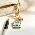 Blue Love Mom Handbag Enamel Keychain Gold Clip Metal Charm view 4