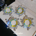 Radiant Baguette Crystal Round Stud Earrings with Polished Metal Tone Details view 4