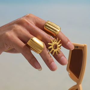 Wide Open Wave Ridged Statement Ring Gold Or Steel Tone