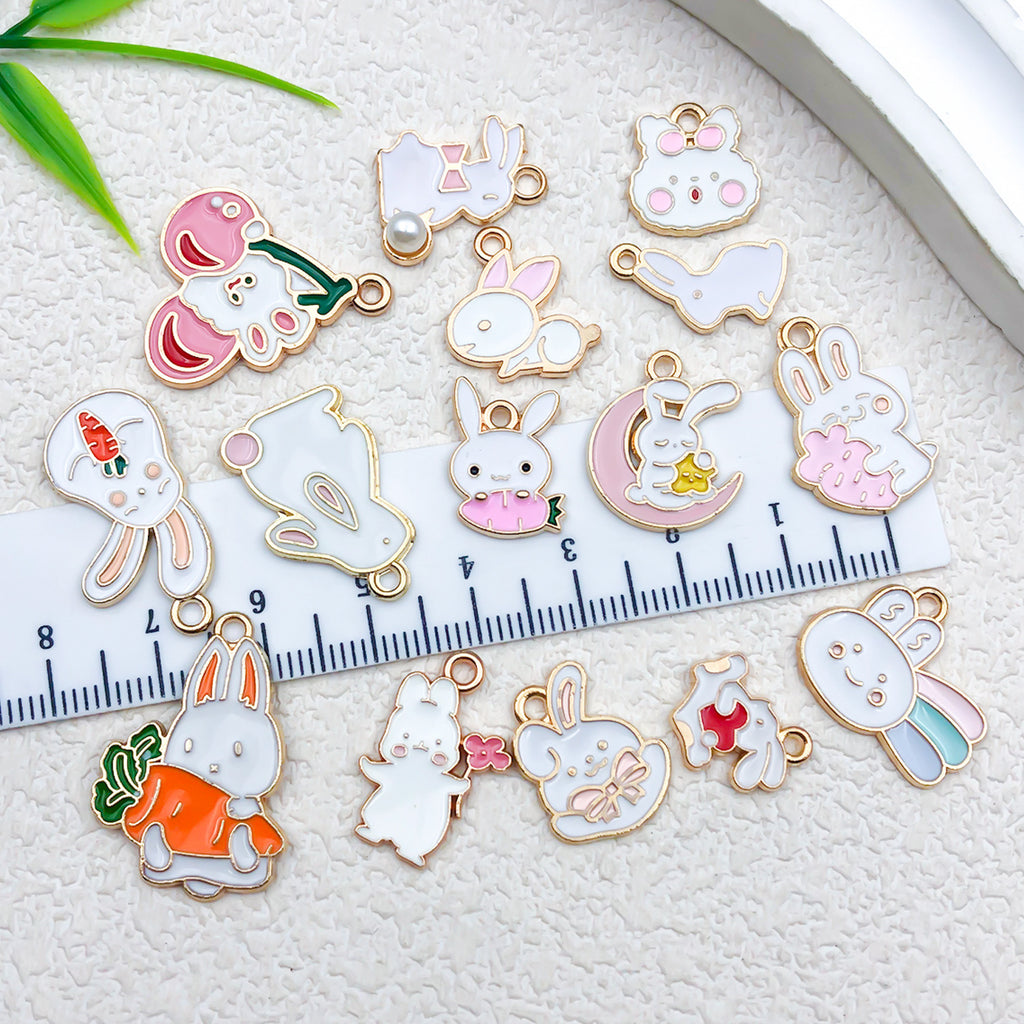 Enamel Zinc Alloy White Rabbit Carrot charm pendants for DIY keychains bracelets necklaces