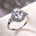 Silver Oval Halo Clear CZ Side Cluster Accent Ring view 3