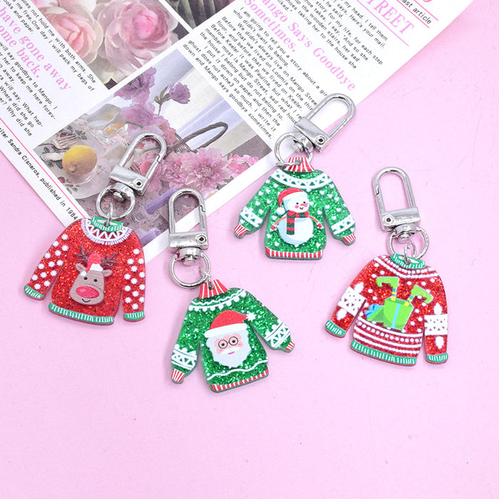 Glitter Acrylic Christmas Sweater Keychain 4 Characters
