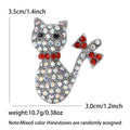 Crystal Cat and Bow Brooch in Gold and Silver Tones view 5