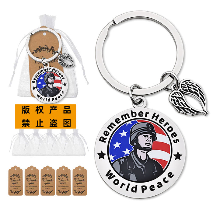 Remember Heroes World Peace Soldier Disc Keychain Wing Charm
