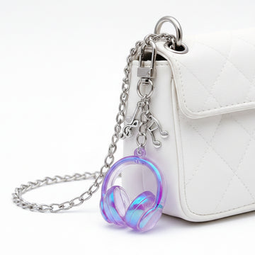 Transparent Purple Headphone and Music Note Clip Keychain Collection