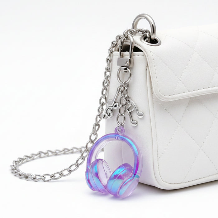 Transparent Purple Headphone and Music Note Clip Keychain Collection