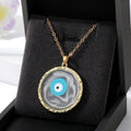 Gold Tone Round Resin Evil Eye Pendant Necklaces in Six Colors view 9