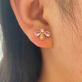 Clear Pear Stone Bee Stud Earrings In Polished Gold Tone view 3