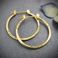 Engraved Metal Hoop Earrings Gold Silver Rose Gold Three Tones view 2