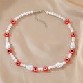 Faux Pearl and Colored Evil Eye Necklaces in Seven Colors view 6