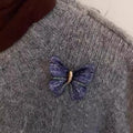 Blue Embroidered Butterfly Brooch Gold Tone Body Pin view 3
