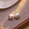 Four Size White Pearl Look Black Polka Dot Stud Earrings view 8