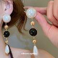 Black and White Beaded Pearl Teardrop Earrings Jewelry view 1