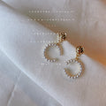 Gold Round Stud C-Shape Pearl Hoop Drop Earrings Pair view 2