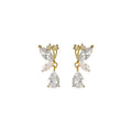 Gold Tone Clear Leaf And Teardrop Drop Stud Earrings For Women view 5