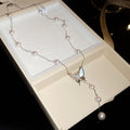 Silver Butterfly Pearl Y Necklace Bow Flower Stud Earrings view 7