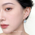 Silver Tone Ornate Pale Blue Oval Stone Drop Stud Earrings view 2