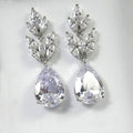Leaf Cluster Pear Drop Dangle Earrings White Gold Tone view 2
