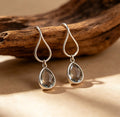 Silver Tone Loop and Smoky Faceted Teardrop Earrings view 6