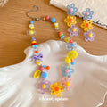 Colorful Flower Bead Necklace and Triple Flower Drop Earrings view 4