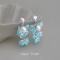 Silver Tone Aqua Chip Cluster Pearl And Shell Shape Drop Earrings view 3