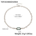 Gold Steel Oval Link Chain Necklace Bracelet Zircon Center view 9
