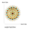 Gold Tone Sun Wheel Brooch With Turquoise and Red Bead Fringe view 4