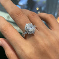 Round Floral Cluster Halo Ring In Polished Silver Tone view 1