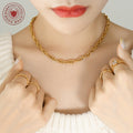 Gold Thick Curb Chain Necklace and Matching Bracelet Set view 3