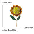 Yellow Crystal Sunflower Brooch Amber Petals Green Leaves view 6