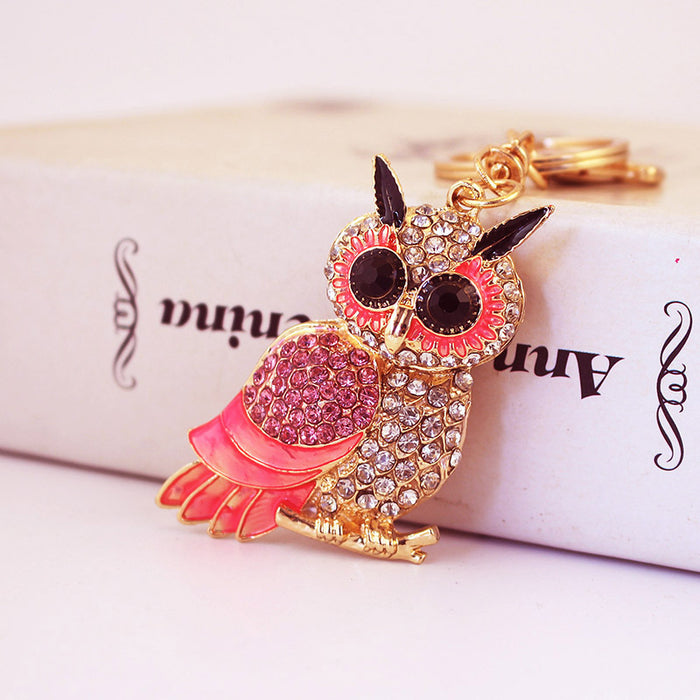 Cute Big Eye Owl Rhinestone Keychain Zinc Alloy Bag Charm