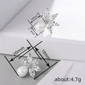 White Gold Tone Marquise Flower Pearl Drop Stud Earrings view 4