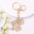 Rhinestone Rose Branch Keychain Gold Tone Three Flower Colors view 4