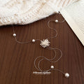 Silver Tone Firework and Pearl Long Pendant Necklace view 4