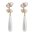 Pink Enamel Orchid Flower White Pearl Teardrop Drop Earrings view 5