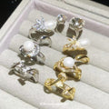 Pearl Clear Crystal Open Rings Gold Silver Seven Styles view 3
