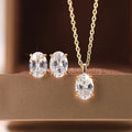 Oval Clear Solitaire Stud Earrings And Pendant Necklace Gold Tone view 2