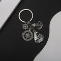 Antique Silver Sailboat Ship Wheel and Compass Charm Keychain view 4